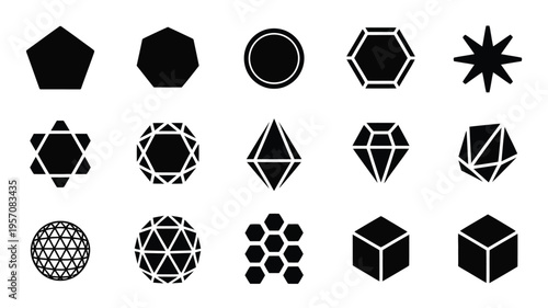 Geometric shapes icons set polygon silhouettes bundle abstract symbols collection
