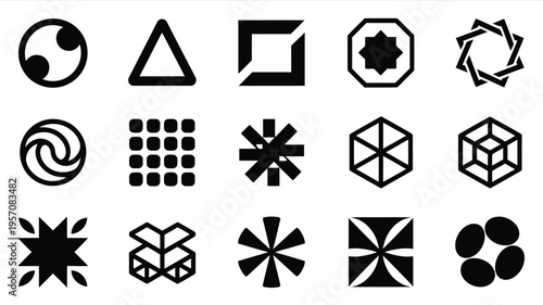 Modern geometric silhouette logo pack with various shapes and symbols for branding and design