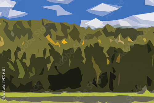 AUTUMN LANDSCAPE - Colorful tree leaves among the green pines

