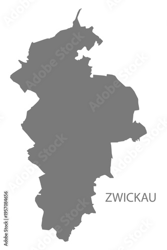 Zwickau city map with boroughs grey illustration silhouette shape