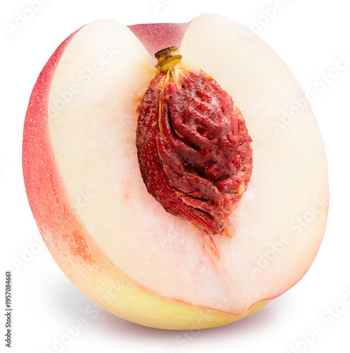 Peach fruit isolated on white background, Fresh Peach on White Background With clipping path.