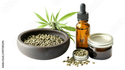 A collection of hemp products on a black background