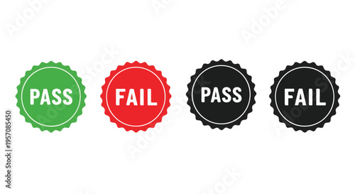 Close-up of digital test result icons showing pass and fail indicators in green red black colors for quality assessment