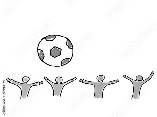 Fans cheering after soccer goal in naive childlike illustration
