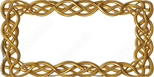 An isolated heap of golden chain frames and yellow elastic rubber bands forming a circular decoration for office business equipment