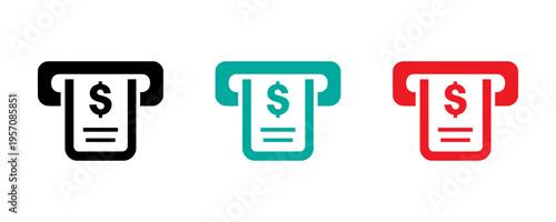 Different colored atm machines icons with dollar signs