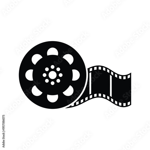 Film reel with filmstrip vector illustration isolated on a white background