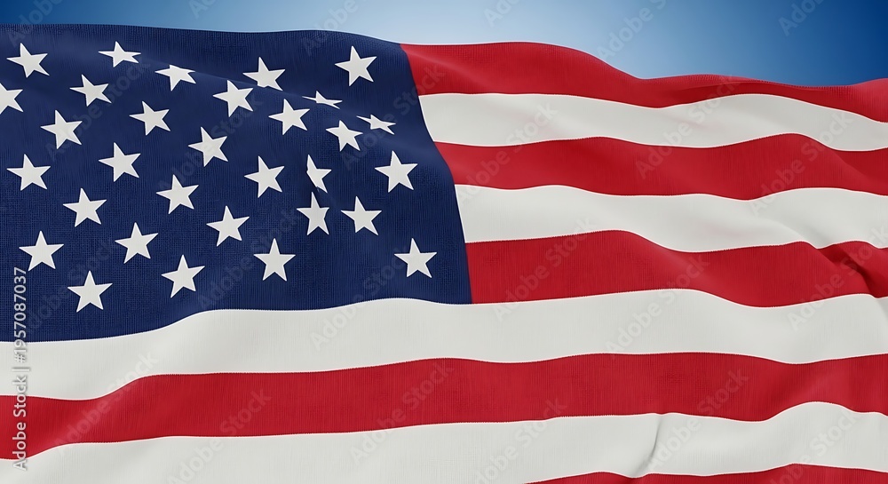Obraz premium A high resolution close up of the united states flag waving against a clear blue summer sky background