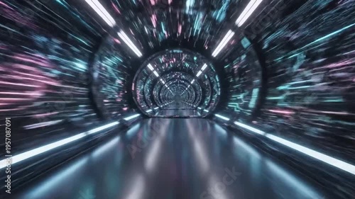 Futuristic Sci Fi Tunnel with Neon Lights