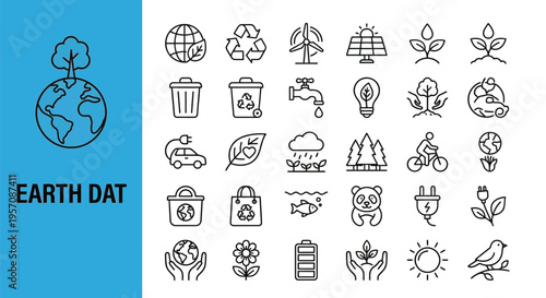 Earth day themed icons representing environmental conservation and sustainability