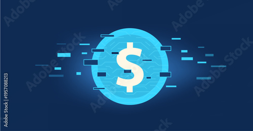 digital currency dollar coin digitalizing into digital coin illustration.