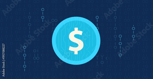 digital currency dollar coin digitalizing into digital coin illustration.