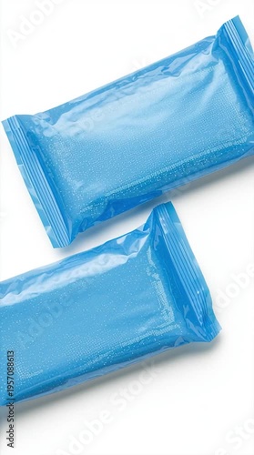 Two Blue Wet Wipe Packages Isolated on White Background for Hygiene and Sanitization