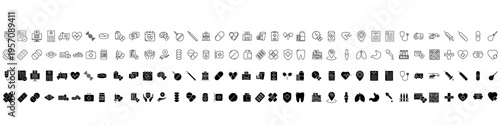 Medical icon vector set. Health illustration symbol collection. medicine sign. Pils web icons.