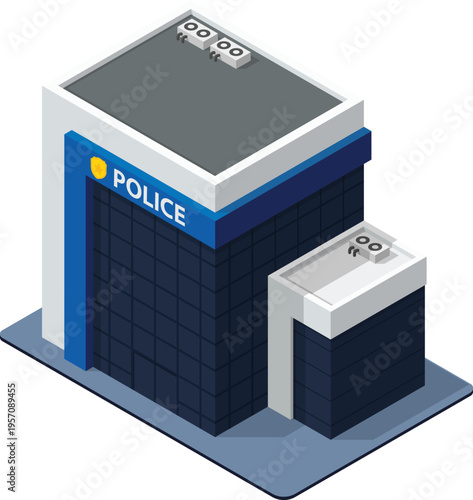 Isometric police station building illustration