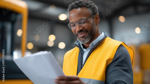 Warehouse management reviewing World Health Day safety metrics, injury prevention charts showing improvement trends, ergonomic equipment investment justification presentation, diverse safety committ