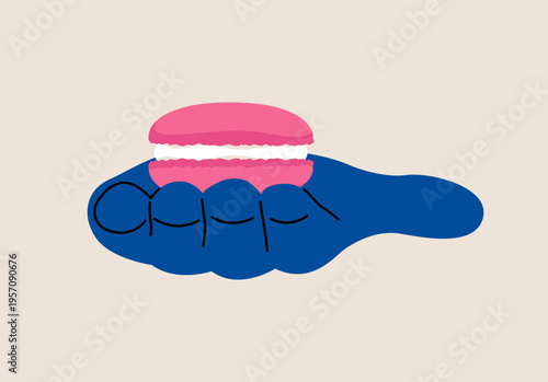 Hand holding macarons. Colorful vector illustration