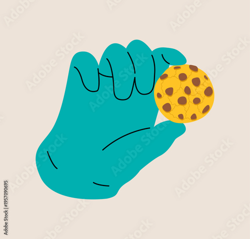 Hand holding cookies. Colorful vector illustration