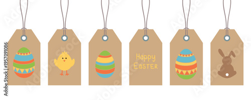 cute happy easter paper tag set vector illustration