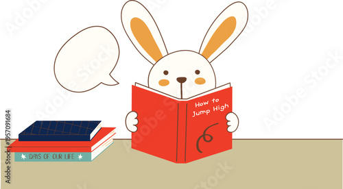 This is an illustration of a rabbit reading and an animal studying.