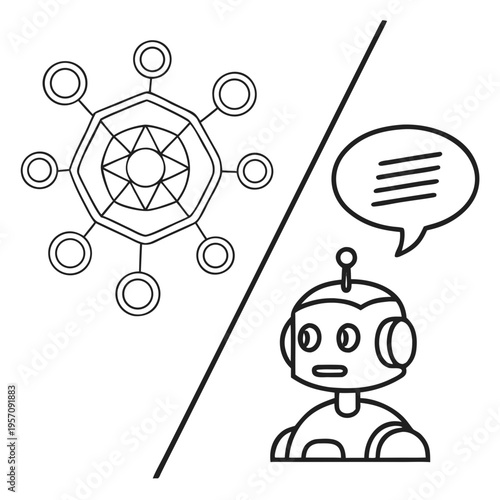 Artificial Intelligence Robot Head and Neural Network Connection Line Icon