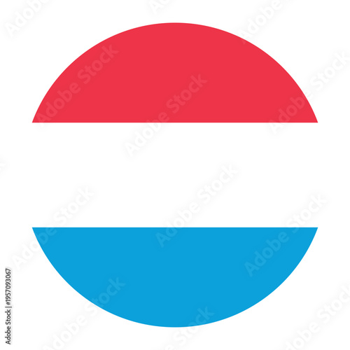 Circular flag of Luxembourg badge. National symbol of Grand Duchy of Luxembourg.