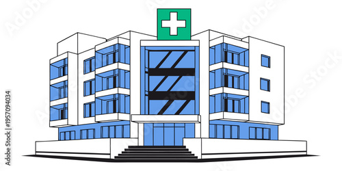 A modern glass office building with a blue sky reflection showcases an urban skyscraper and architectural structure in a sleek 3d render of new real estate design.