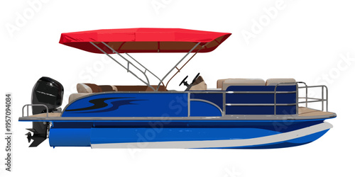 A luxury white motorboat floats on the calm blue water of the summer sea, providing a perfect vessel for a nautical travel vacation or leisure cruise across the ocean.