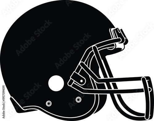 American football helmet silhouette with faceguard and chin strap, vector illustration for artwork, design, sports safety themes