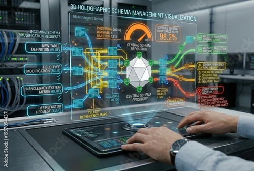Database Schema Management System - 3D Holographic Schema Evolution Platform for Enterprise Version Control and Data Model Change Tracking Workflows