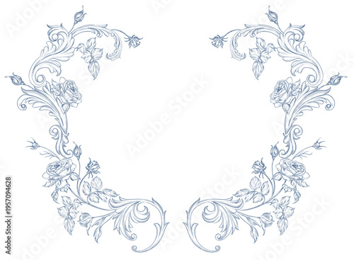 Line art ornamental floral frame
