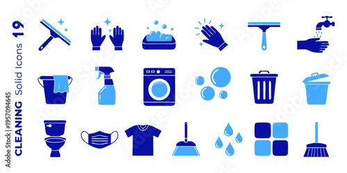 Set of cleaning tools and equipment icons.