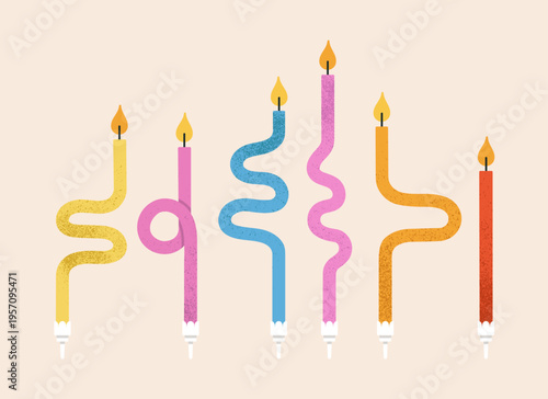 Vector illustration of birthday candles set. Good for prints, greeting card and stationery design, party invitations, and other celebratory materials. Cute design, wavy form.