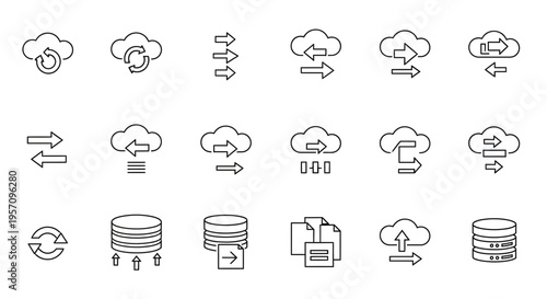 Cloud Computing and Data Storage Line Icon Set