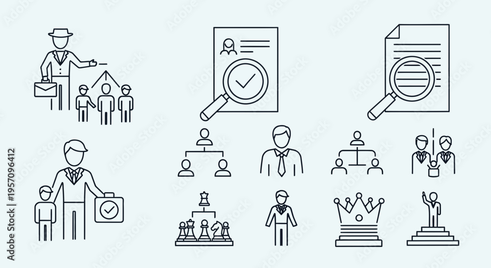 Fototapeta premium Corporate Leadership and Human Resources Management Icon Set