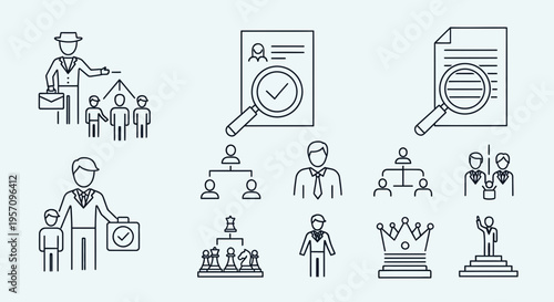 Corporate Leadership and Human Resources Management Icon Set
