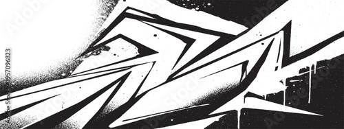 Abstract sharp geometric shapes, graffiti style, grunge texture, graphic design background, black and white