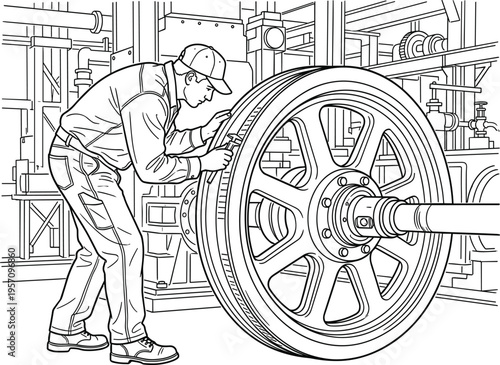 Technical line art illustration of a heavy duty hydraulic floor jack for professional automotive vehicle lifting.