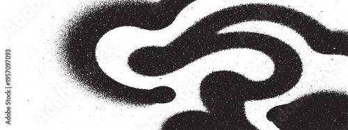 Abstract swirling black pattern with textured spray paint effect on white background, organic and fluid graphic element, swirl pattern