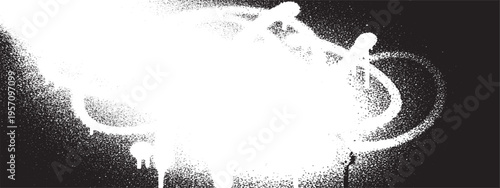 Abstract white spray paint splatter on black background, chaotic urban art texture, graphic design element, brush stroke