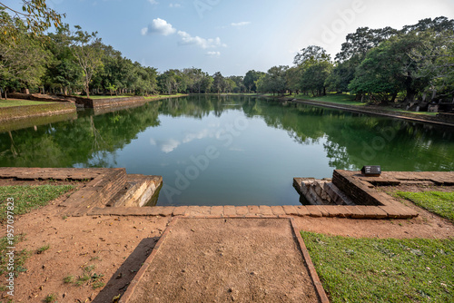 The Eth Pokuna or Elephant Pond at the ancient site of Anuradhapura in Sri Lanka. It is the largest man-made pond in Sri Lanka.