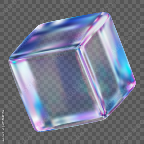 3d glass transparent shape cube. Simple neon figure. Gradient mesh.Stock vector illustration on isolated background.