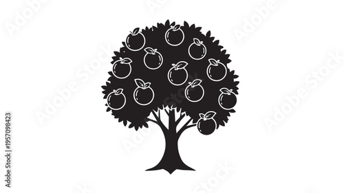 Black apple tree with ripe fruits vector illustration flat design minimalist art