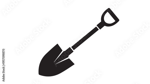 Black garden shovel digging soil isolated vector illustration flat design graphic