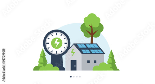 Vector illustration of eco-friendly house with solar panels and energy meter