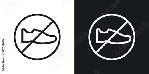 No shoes sign set in black and white stroke lines