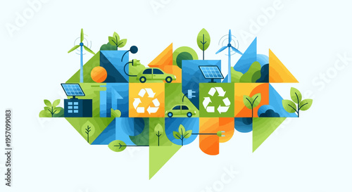 Set of eco friendly icons vector, green technology symbols