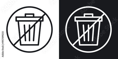 No trash icon set in black and white stroke lines