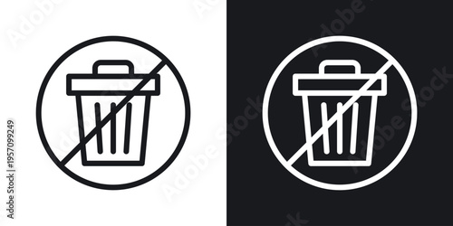 No trash sign set in black and white stroke lines