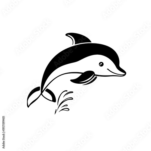 Dolphin. Dolphin simple black and white line art vector logo